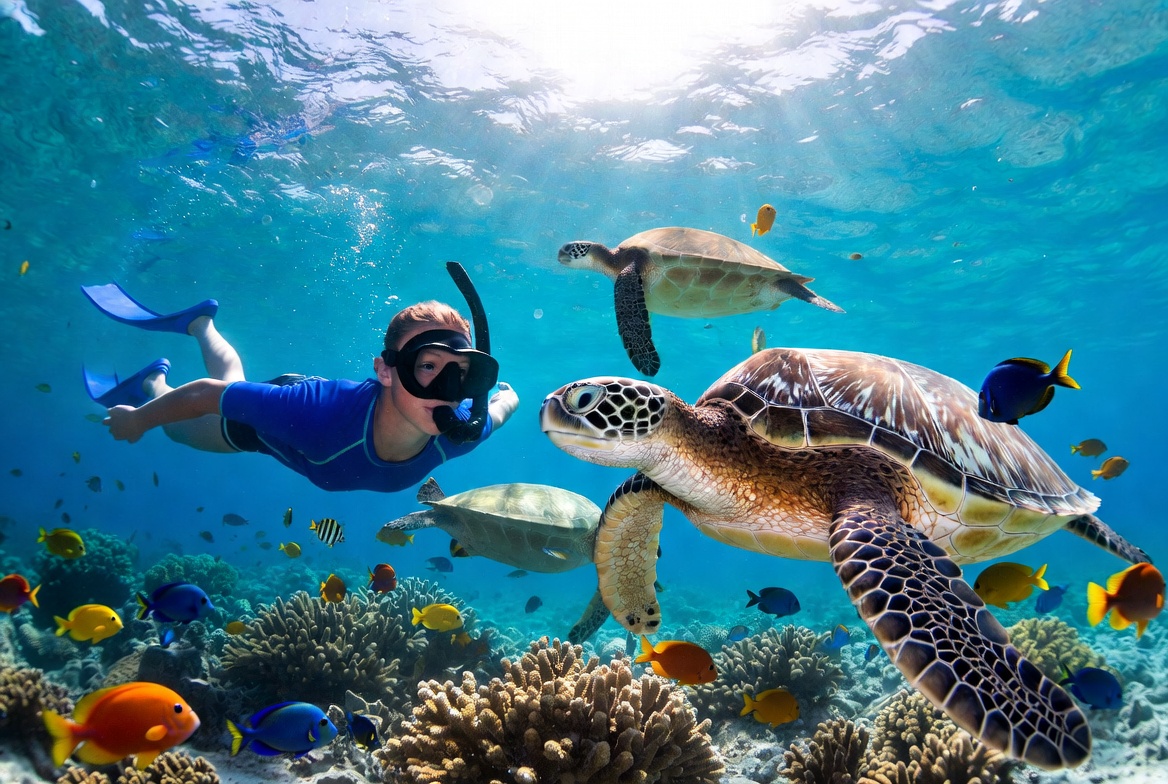 Snorkeling with turtles and reef fish in the Bahamas